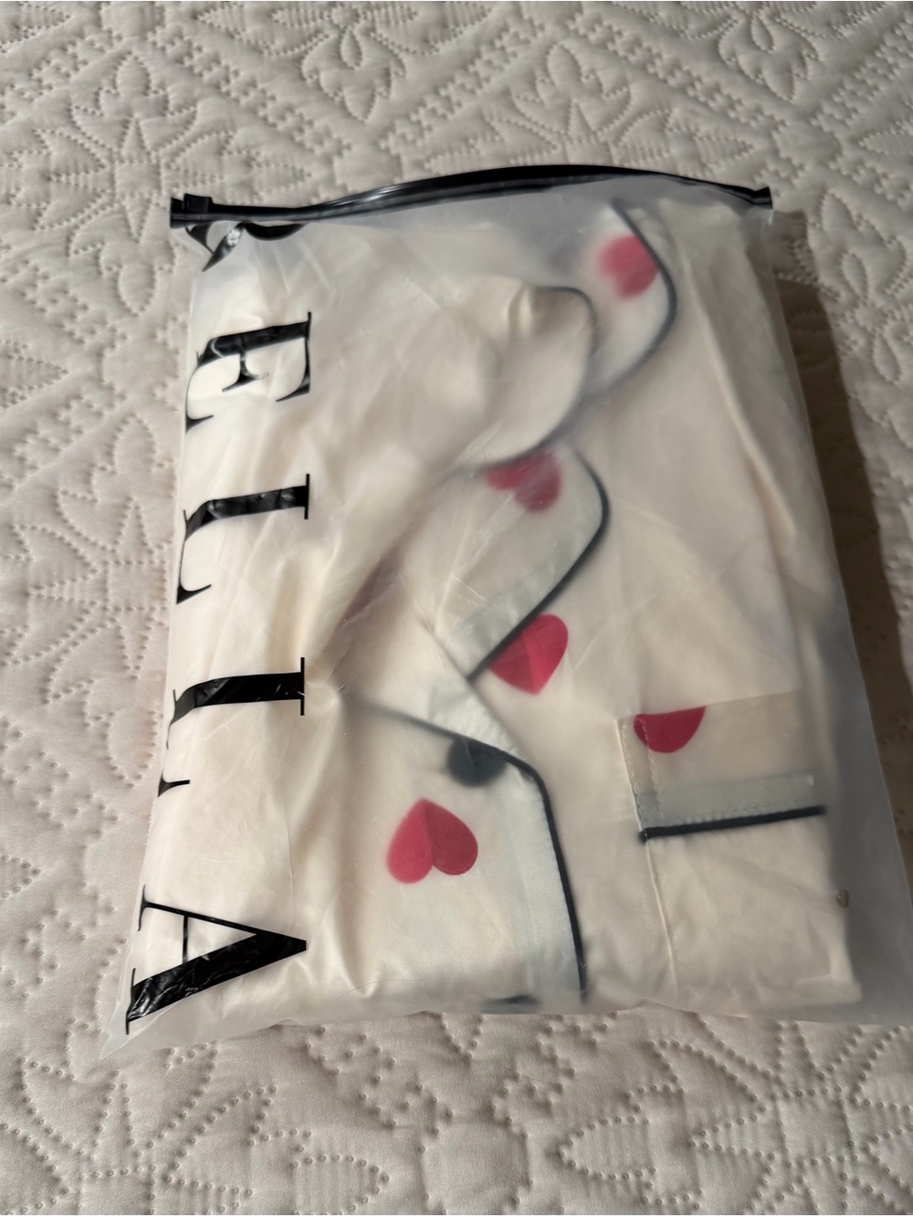 Women’s White Pajama Set with Red Heart Print